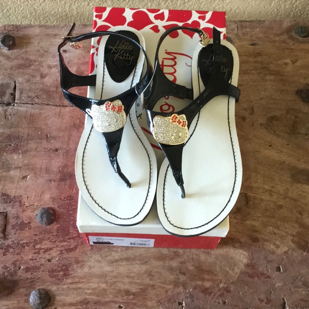 HELLO KITTY black sandals with rhinestones 7.5